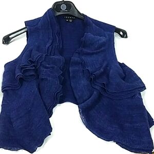 Theory blue knit ruffled vest shrug size S